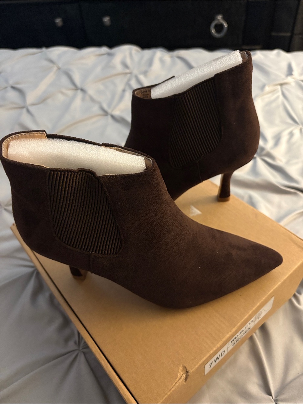 Journey Collection Women's Pointed Toe Suede Ankle Boots in Brown